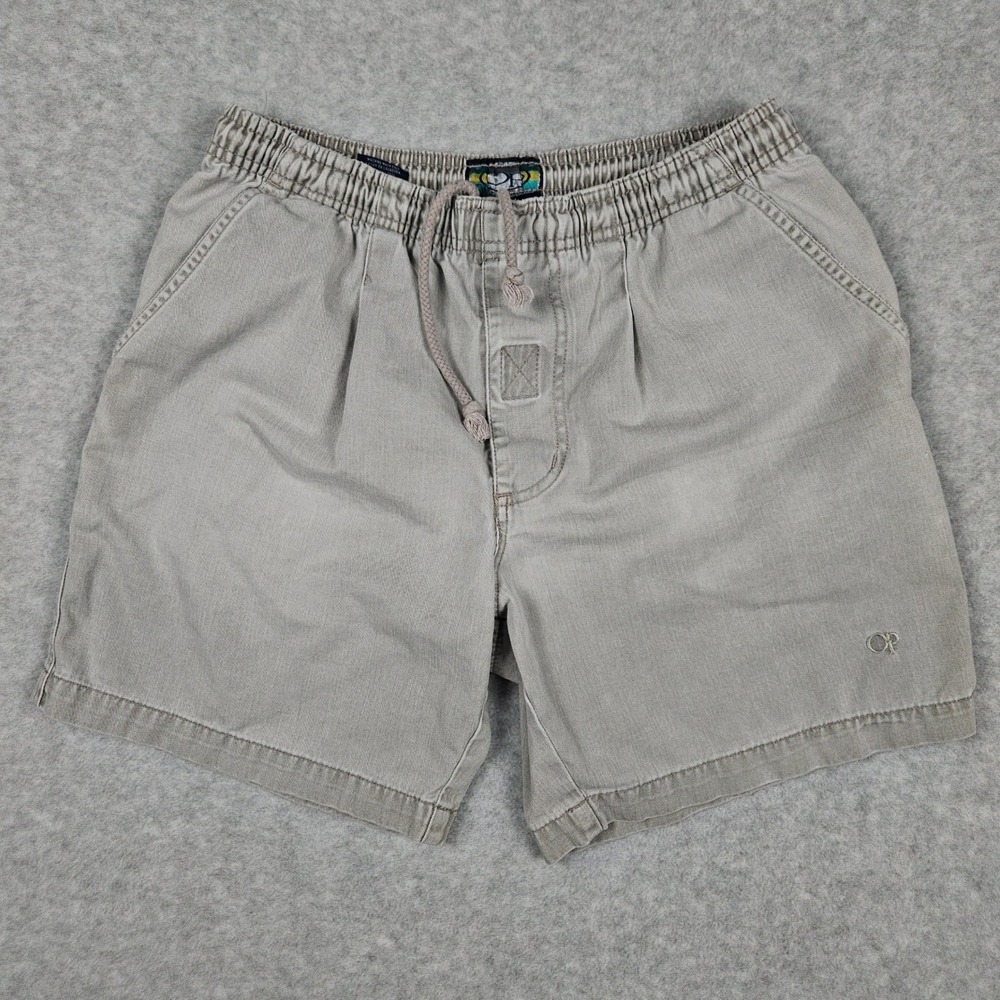 Vintage Ocean Pacific Mens Small Gray Shorts Cotton Twill Drawstring Surf Skater
